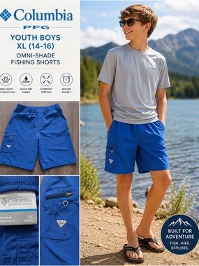 Columbia Boys PFG Omni-Shade Royal Blue Fishing Shorts